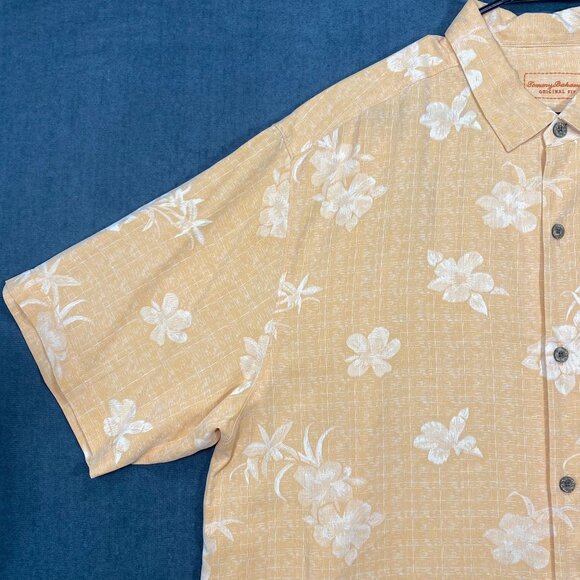 Tommy Bahama Mens XL Original Fit Orange Floral 100% Silk Button up Shirt Summer - Picture 9 of 13
